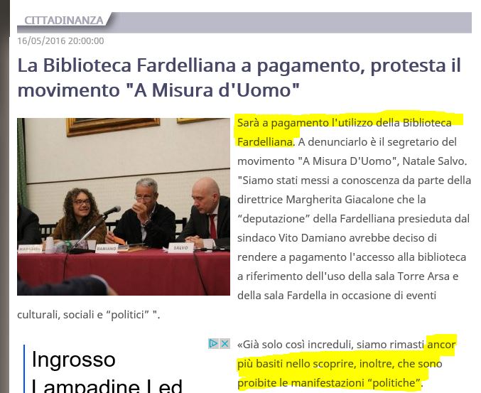 La Biblioteca Fardelliana A Pagamento Protesta A Misura D Uomo